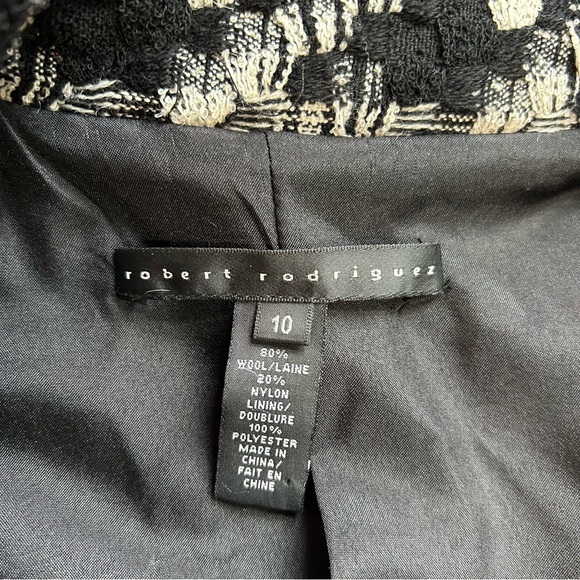 Robert Rodriguez Blazer Jacket Wool Black White Grey Houndstooth Cropped Size 10 - Picture 5 of 7